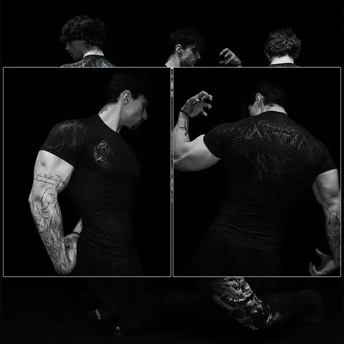 T-shirt de sport à compression imprimé Dark Dragon Slayer pour hommes, séchage rapide, idéal pour l'entraînement et les vacances estivales