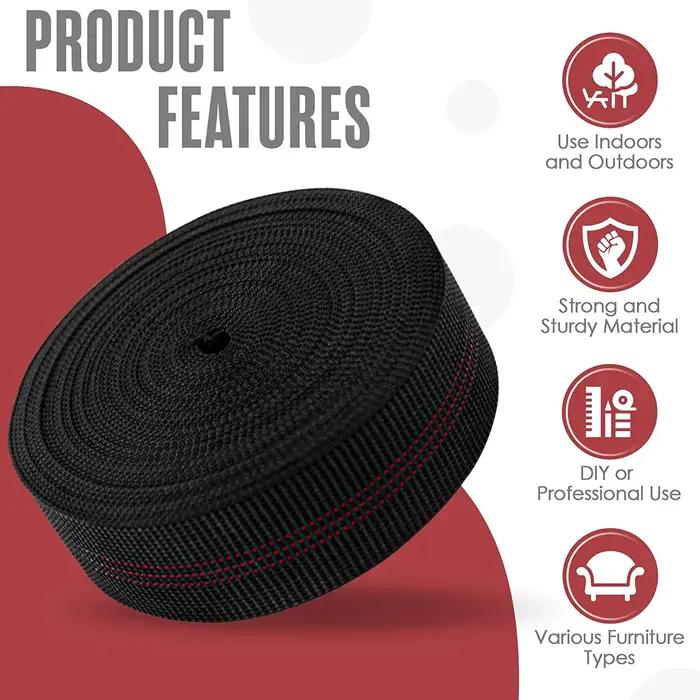 Sangle de chaise noire, élastique, ceinture élastique, 2 "de large, quarante rouleau de 36 pieds/472