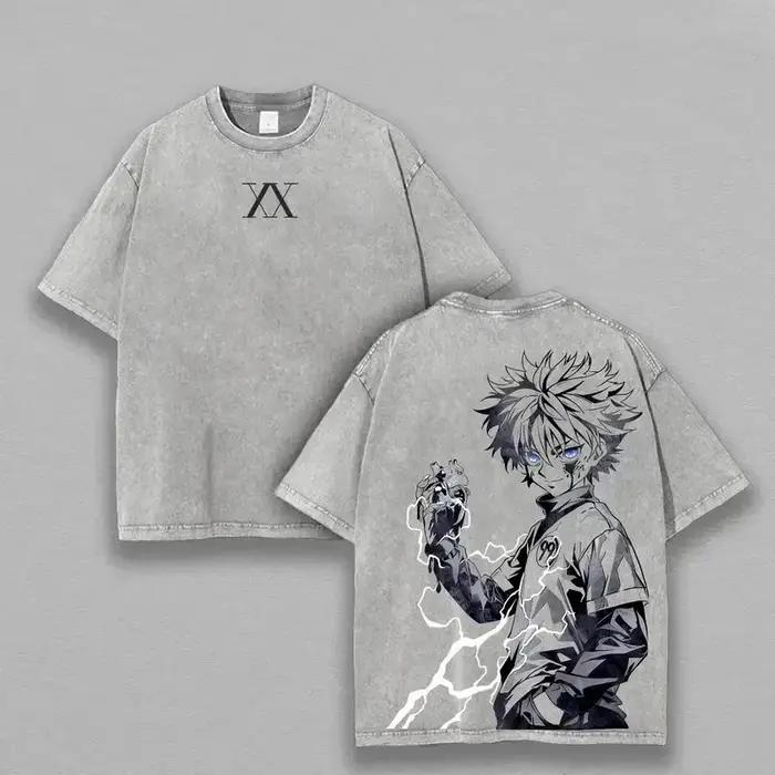 Anime Hunter × Hunter Killua graphique T-shirt hommes à manches courtes vêtements décontracté coton T-shirt Vintage lavé T-shirt Harajuku hauts