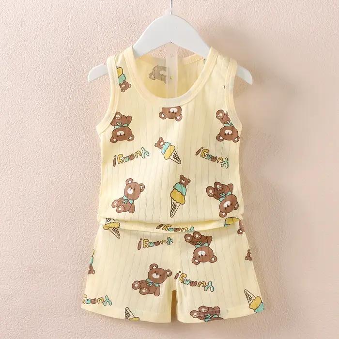 Vêtements pour enfants imprimé hauts sans manche shorts mignon respirant