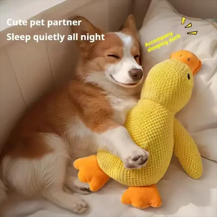 Peluche interactive Hot Dog avec jouets de canard pour soulager l'ennui des petits chiots, poupée en peluche à câliner en forme de canard jaune