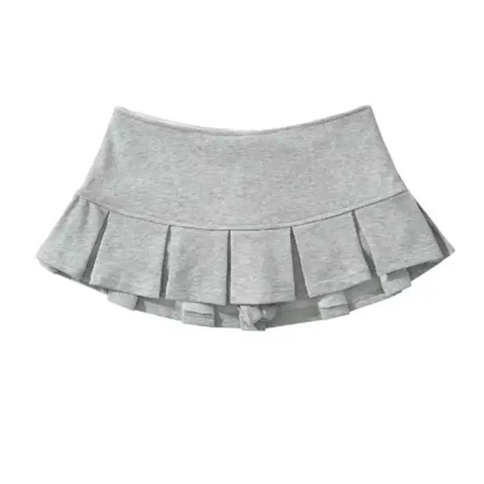 Mooyufon tissu Y2K Mini jupe femmes taille basse large plissé gris clair Sexy Vintage a-ligne jupe p