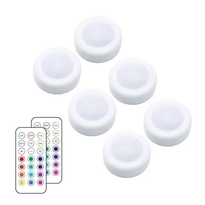 Rondelle lumineuse LED RVB avec télécommande, lampe de nuit à intensité variable, lampes à coller po