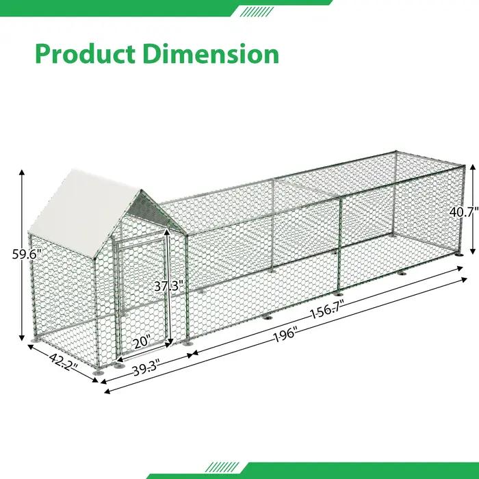 Maison de Poule Jetable en Métal de 16x3 Pieds, Maison de Poulailler avec Couvercle