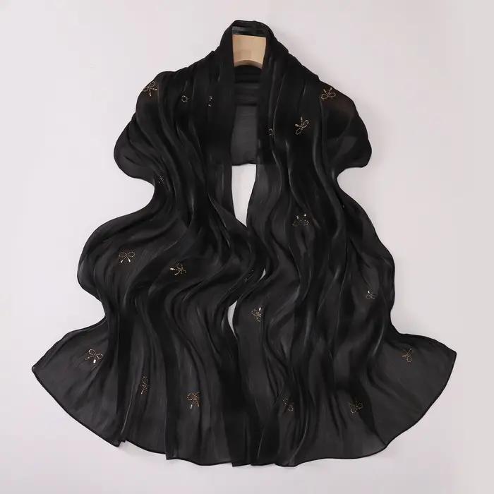 Foulard de luxe en Satin de soie, dégradé de couleur, brillant, lisse, froissé, châle, protection so
