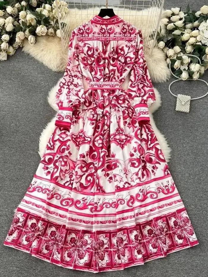 Robe longue en porcelaine à boutonnage simple pour femme, imprimé floral jaune, ceinture en dentelle