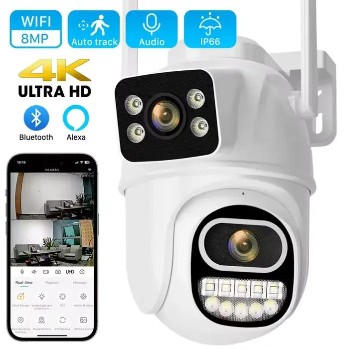 Caméra PTZ WiFi 9MP 4K double objectif double écran détection IA humaine surveillance extérieure mémoire rapide