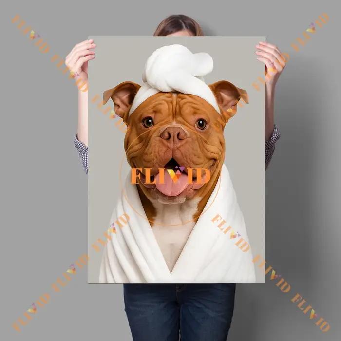 Impression d'affiche d'art de portrait de Spa de salle de bains de chien drôle personnalisé