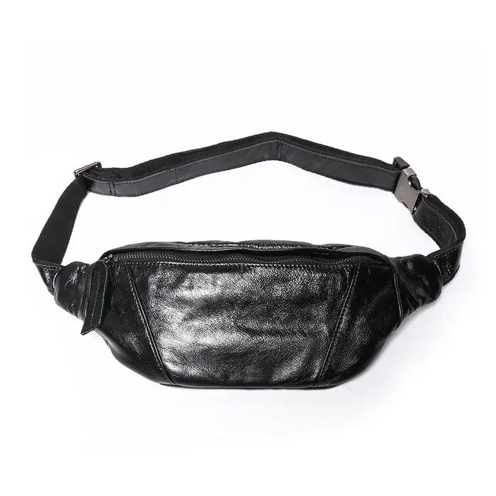 Sac banane en cuir Crazy Horse pour homme, sacoche de poitrine en cuir véritable, pochette de téléphone pour sports et événements polyvalents