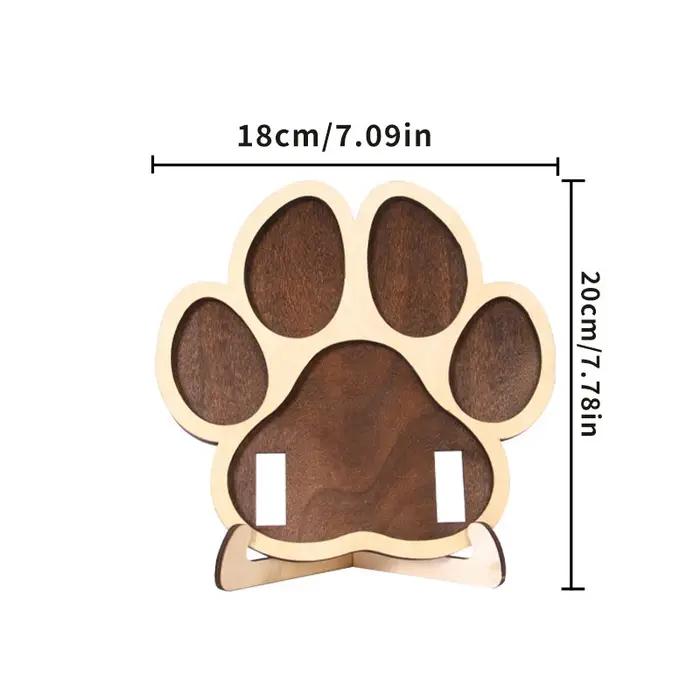 ♤ Cadre photo pour animaux de compagnie en forme de patte - Présentoir multi-photos en bois avec support pour collier pour les amoureux des chats/chiens