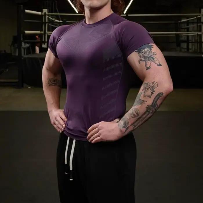 T-shirt de gymnastique hommes chemise de course à séchage rapide Compression chemise de Fitness mâle