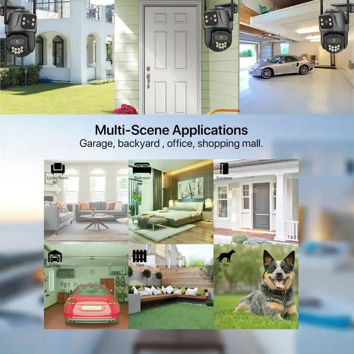 Caméra IP extérieure 6K 9MP triple objectif - Surveillance PTZ WiFi avec suivi automatique iCSee