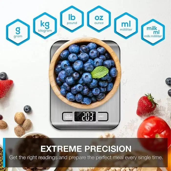 Balance de cuisine numérique 5kg/10kg, Balance alimentaire multifonction en acier inoxydable, affich
