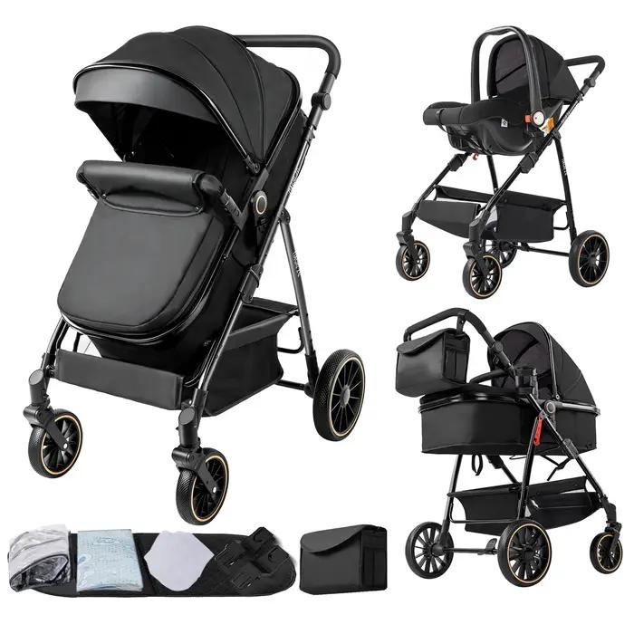 Poussette Multifonction 3 en 1 Landau Système de Voyage Guidon Réglable Absorption Chocs Inclinaison Multi-Angle Occasions Spéciales