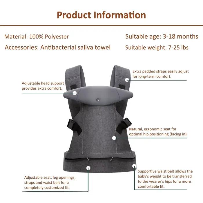 Porte-bébé pliable pour nouveau-nés et tout-petits de 7 à 45 lb, toutes saisons, avant et arrière, a