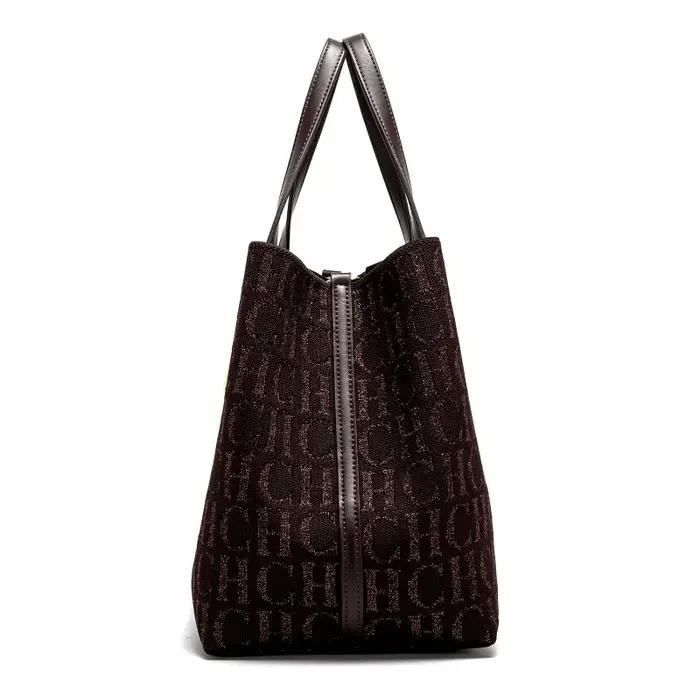 CH Sac à bandoulière pour femme, simple, couleur unie, motif imprimé lettres dorées, grande capacité