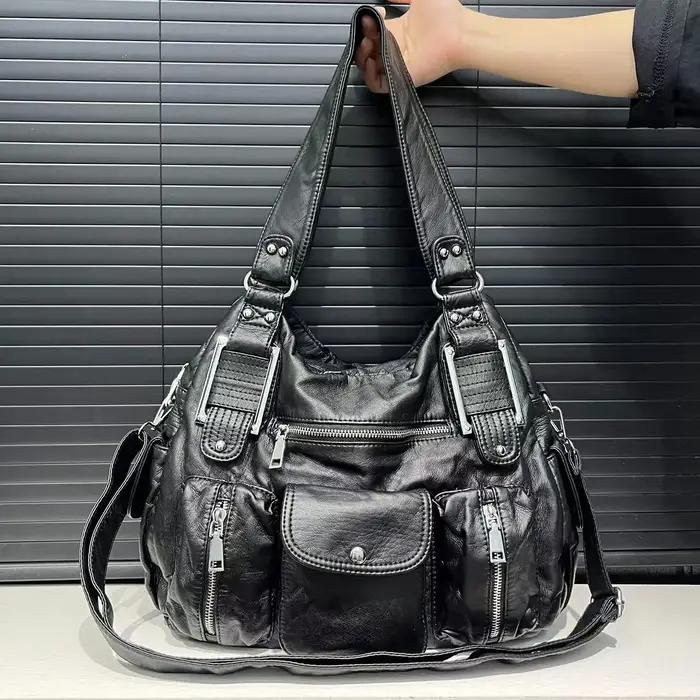 Sac de moto Y2K pour femmes, sac à bandoulière multi-poches à motif de vieille litchi