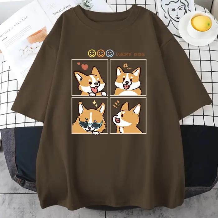T-shirt respirant en coton doux de haute qualité pour hommes, quatre humeurs différentes de Lucky Dog, Chai Gou, t-shirt graphique pour homme