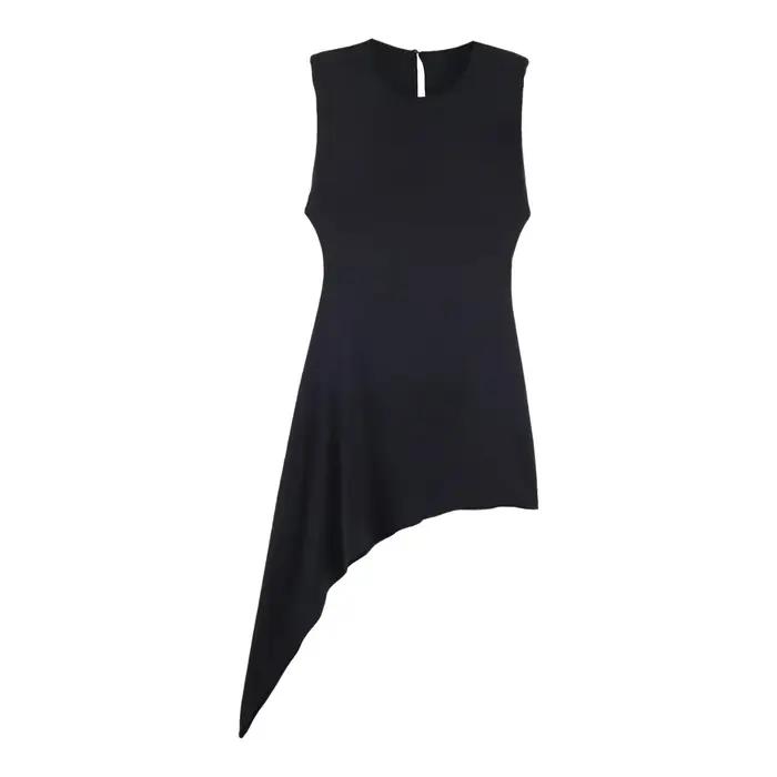 Robe courte polyester à ourlet asymétrique col rond pour femmes style urbain moderne et élégant pour sorties et occasions spéciales