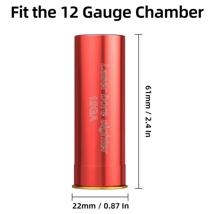 Laser de visée rouge 12GA pour canon de fusil, cartouche de visée rouge calibre 12, sans batterie, pour la calibrage de fusils de chasse