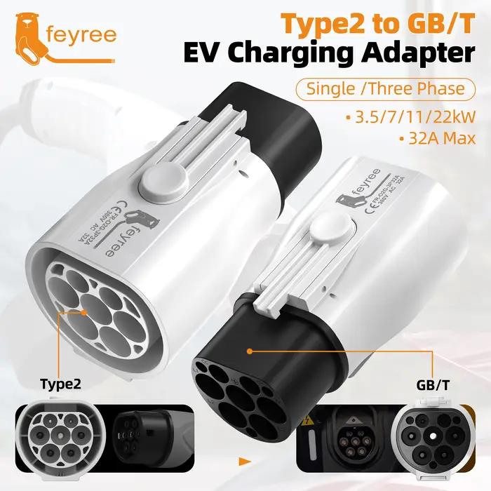 Feyree EV chargeur adaptateur Type2 vers GB/T convertisseur 32A 22KW 3P pour véhicule électrique Sta