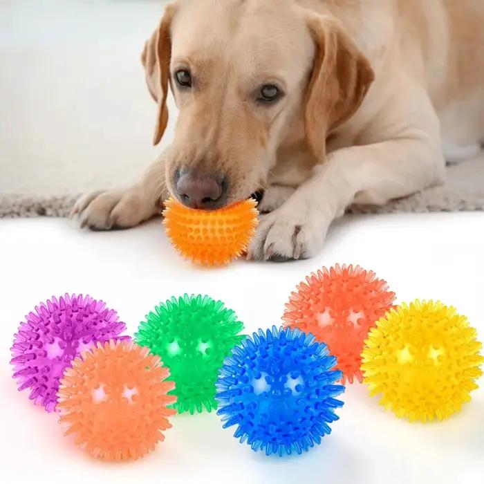 Petite balle de massage transparente à picots pour chien, jouet couineur pour animaux de compagnie, durable, pour le soin des dents, réduction du stress, divertissement quotidien.