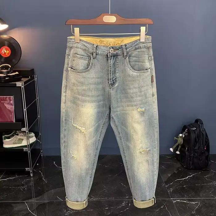 Jean pour homme 2025 printemps automne petits jeans déchirés pantalons Vintage pour hommes marque à la mode Harlan