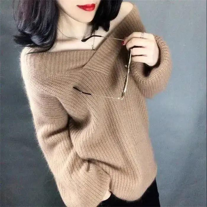 Pulls et pulls pour femmes, manches longues, col en v, couleur unie, décontracté, court, tricoté, no