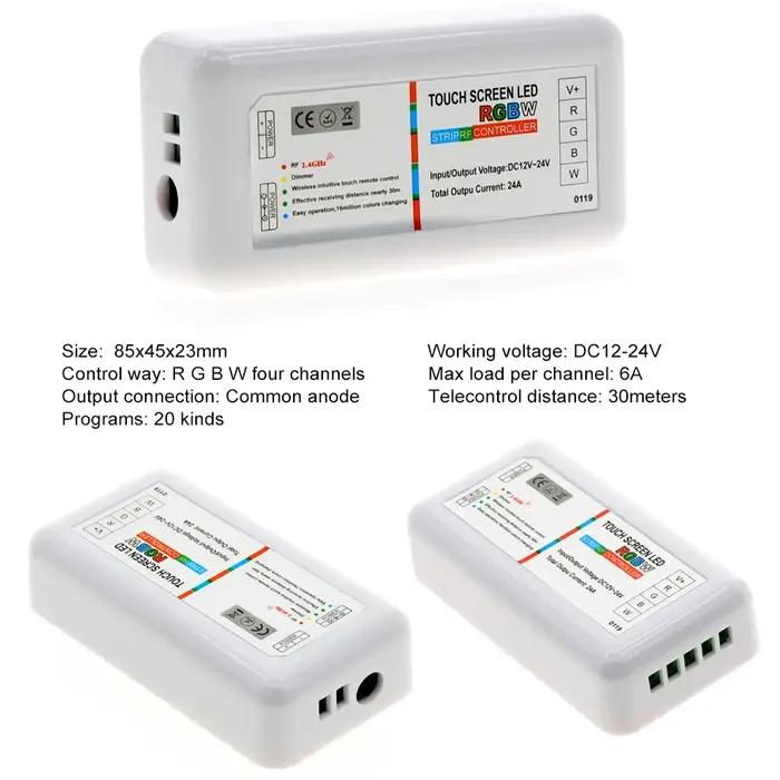 Contrôleur LED RGBW/RGB, écran tactile 2.4G DC12-24V 18A, canal de télécommande pour bande LED RGB +