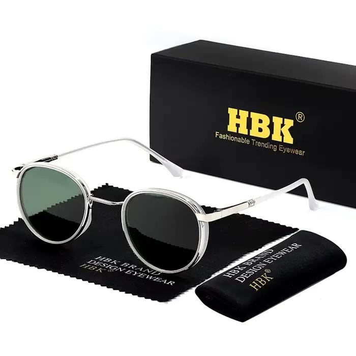 HBK Lunettes de soleil polarisées pour hommes, style punk, rondes, à la mode, unisexes, UV400, pour