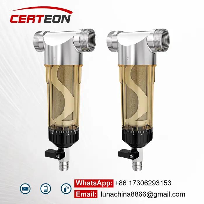Préfiltre à Eau Domestique avec Rétrolavage Acier Inoxydable 304 40μm 4000L/h Filtre pour Tuyauterie 1/2'' 3/4'' 1'' Système de Purification d’Eau pour Toute la Maison