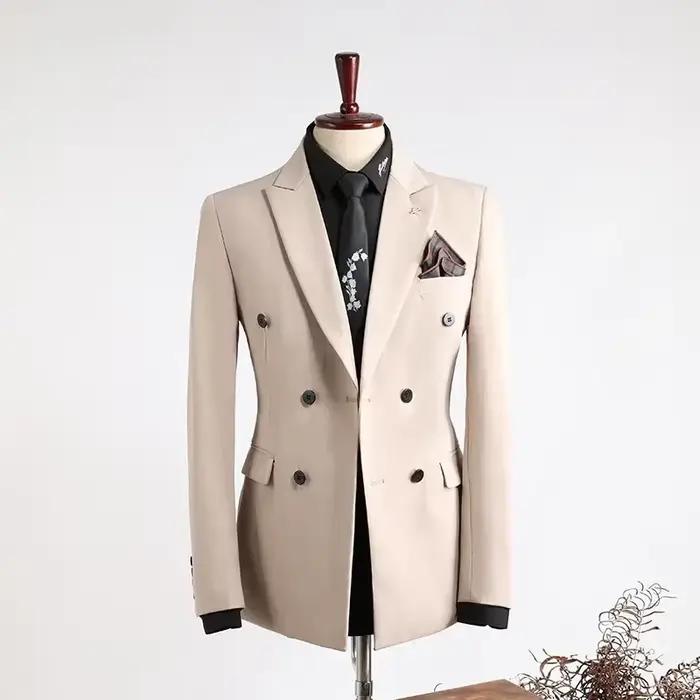 Blazer décontractée en coton Mititarewind pour hommes, vestes de costume, ajustement droit, double boutonnage, pour quatre saisons, polyvalentes et élégantes pour diverses occasions