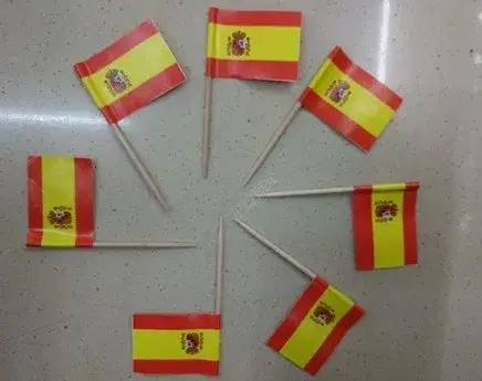 Banderas de Espana-Cure-dents en bois d'Espagne, 300 pièces emballées, pics alimentaires pour fêtes, cocktails, tapas, sensation de papier