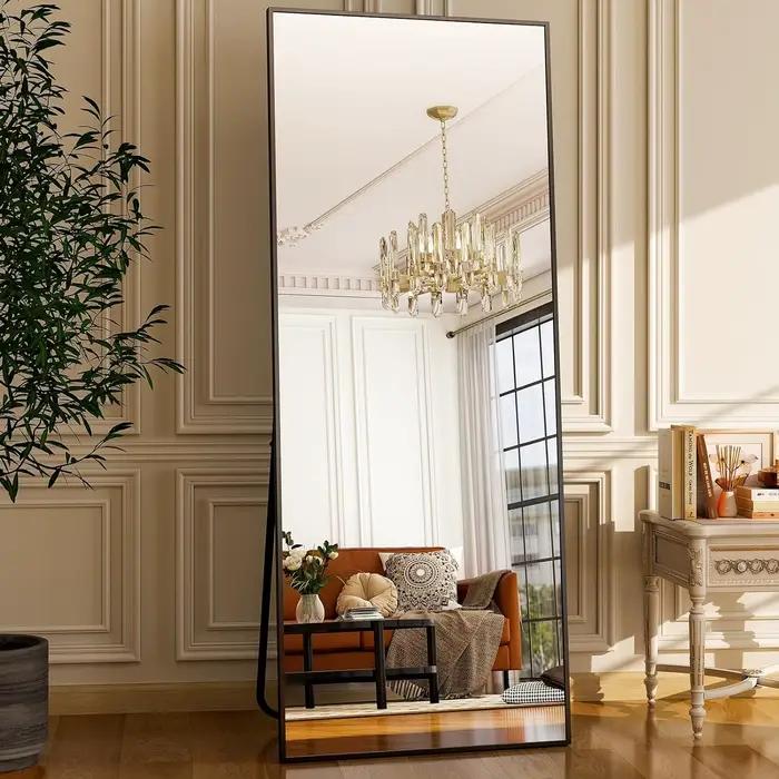 Miroir de sol Miroir pleine longueur - Rectangle 21" x 64", cadre en aluminium mural autoportant et