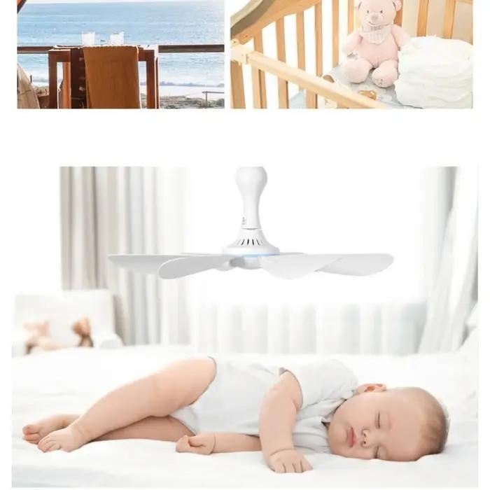Ventilateur de Plafond Silencieux avec Télécommande, Synchronisation, 4 Vitesses, pour Camping, Lit,