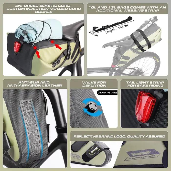 Rhinowalk sac de selle de vélo étanche 5L-13L grande capacité pliable sac arrière arrière réfléchiss
