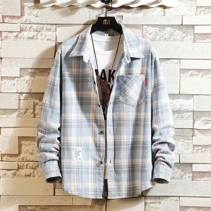 Chemise à carreaux à manches longues pour hommes