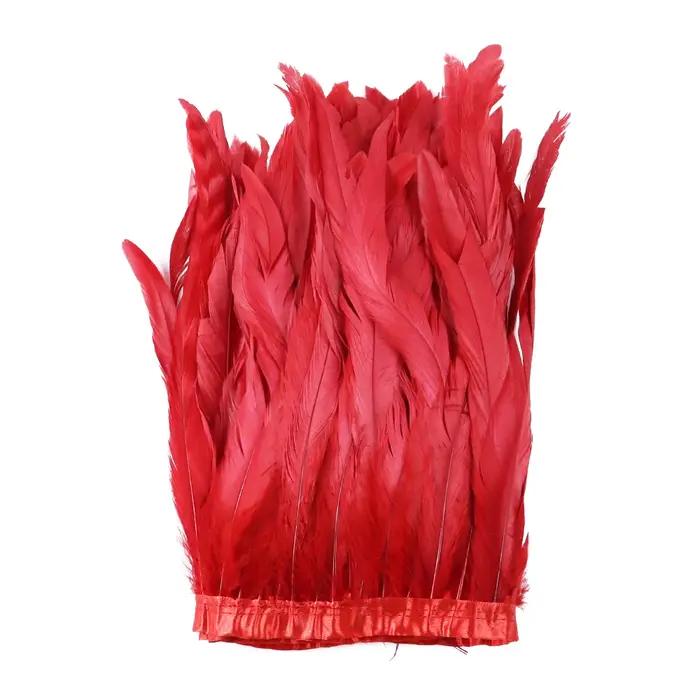 Plumes de queue de poulet de coq rouge, ruban de plumes de Coque naturelle pour artisanat, robe, jupe, Costume de carnaval, Plumes 10-12 pouces