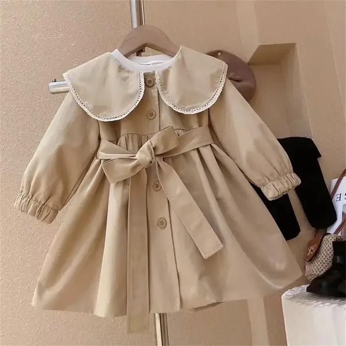 Filles Trench manteaux enfants mode taille vestes enfants col rabattu bébé mignon Long coupe-vent vê