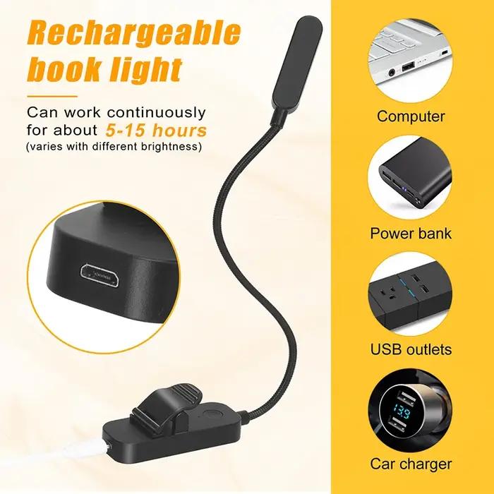 Lampe de livre ambre Mini USB Led Rechargeable Flexible veilleuse lampe de bureau à clipser lampe de