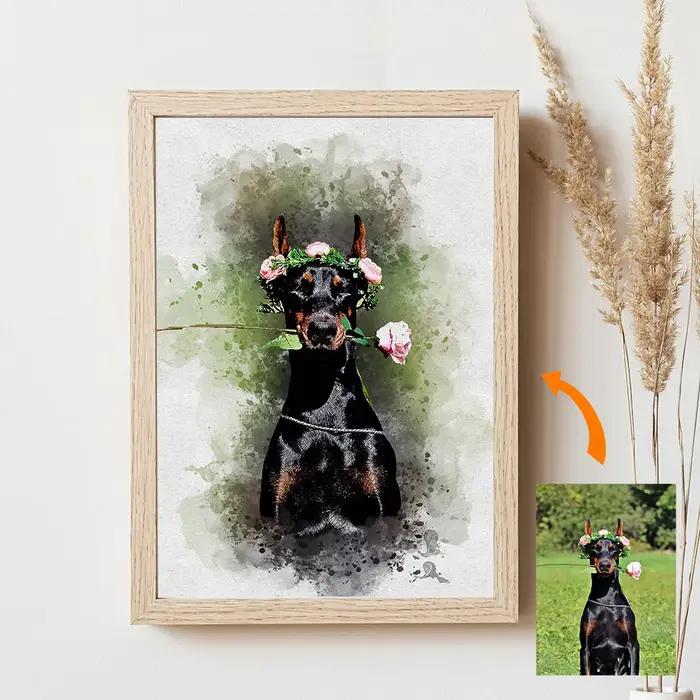 Portrait d'animal de compagnie personnalisé de la photo - Impression sur toile commémorative personnalisée pour chien et chat - Cadeau de pont arc-en-ciel aquarelle