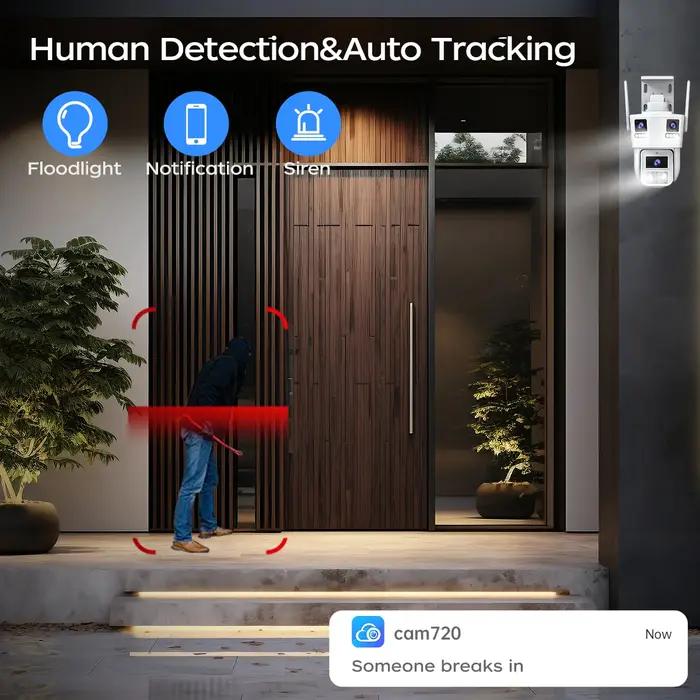 Caméra sécurité WiFi IP 15MP HD trois objectifs trois écrans détection humaine AI extérieur surveillance CCTV