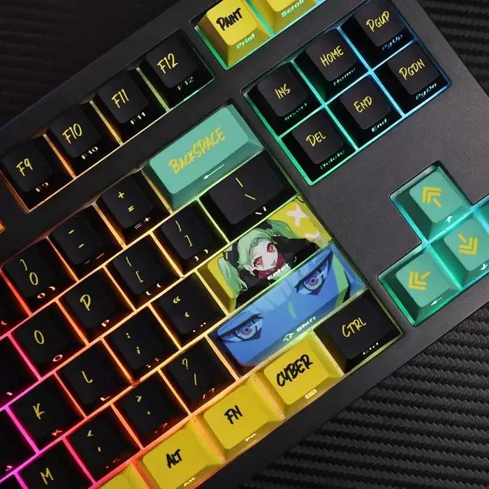 Capuchons de touches de clavier mécanique à 124 touches, thème Cyberpunk, profil Cherry PBT, personnalisés, personnalisés, gravé sur le côté, pour PC, cadeau