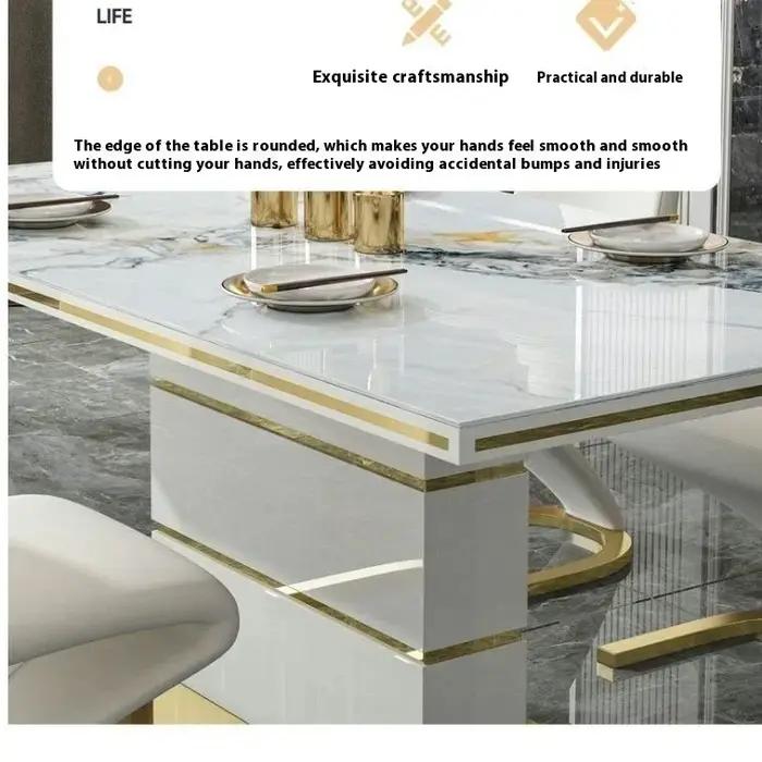 Ensemble de Table à manger carrée en marbre, 4 chaises et 6 chaises, or de luxe moderne avec meubles