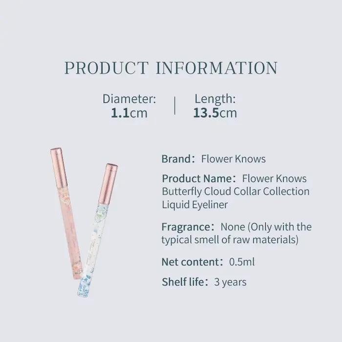 Flower Knows Butterfly Cloud Collar Collection Eyeliner Liquide, Noir, Marron, Lisse, Pas facile à t
