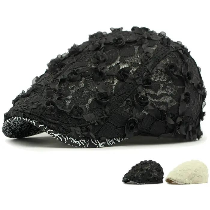 HT4784 béret casquette printemps été dentelle maille casquette hommes femmes Vintage artiste Floral