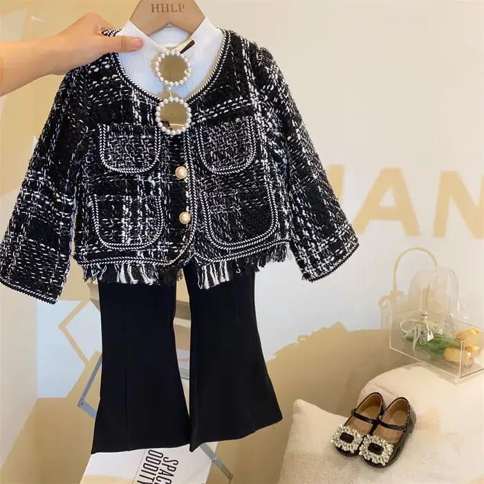 Ensemble manteau et pantalon à clochette pour enfants, vêtements pour tout-petits, tenue tissée pour bébé fille, vêtements de boutique pour enfants, 2 pièces