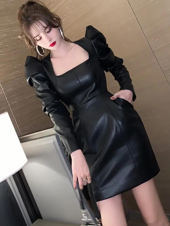 Lautaro-Mini robe en similicuir souple pour femme