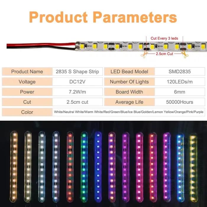 Guirxiété Lumineuse Pliable en Forme de S, DC 12V, 2835 SMD, 6mm de Largeur, 120LED/m, Flexible, DIY