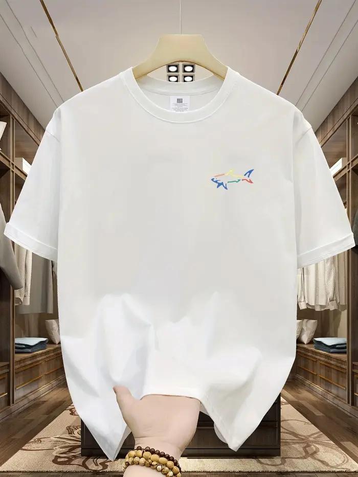 T-shirt d'été pour hommes, 100% coton, décontracté, à la mode, ample, grande taille, motif requin im